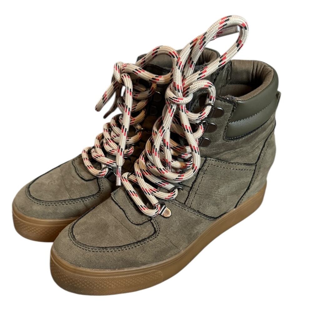 Steve Madden Wesley High Top Sneakers Olive Green Gum Sole Women 7